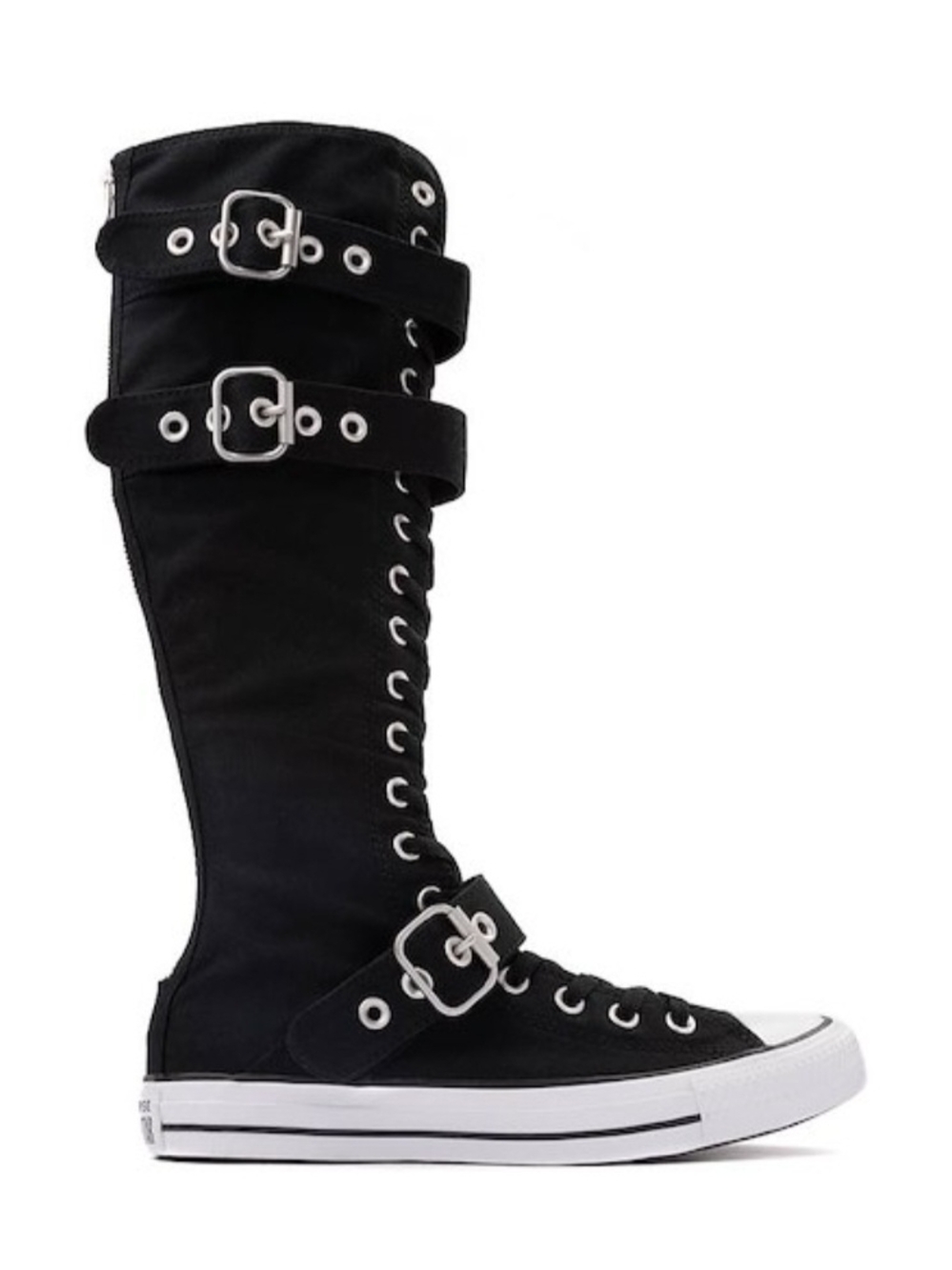Black Knee-High Buckle Lace-Up Sneaker